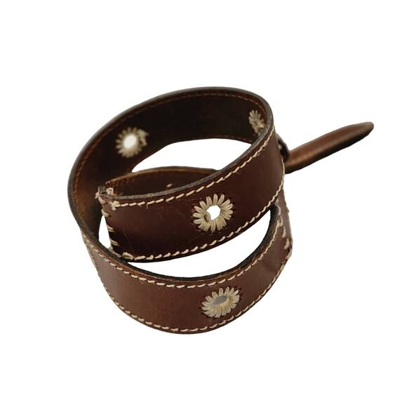 Eddie Bauer Brown Leather Belt with Contrast Stitching & Jute Detail Unisex sz L - Picture 4 of 9